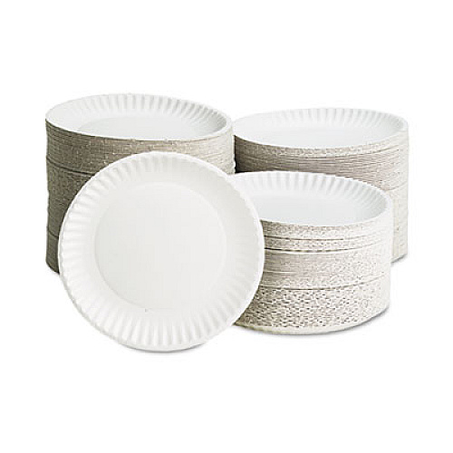 AJM Packaging Corporation White Paper Plates, 9" dia, 100/Pack, 10 Packs/Carton (PP9GREWH)