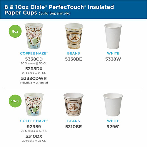 Dixie PerfecTouch 8 oz Insulated Paper Hot Coffee Cups by GP Pro (5338DX)
