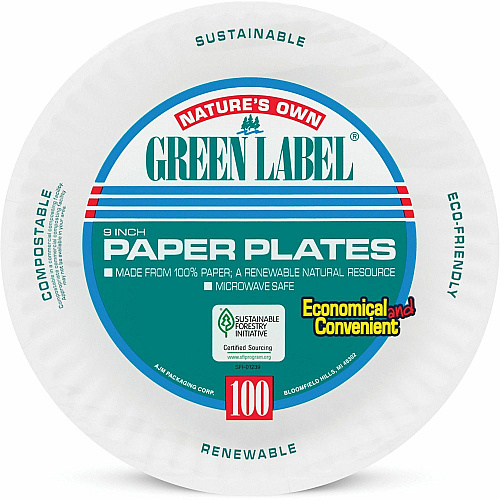 Green Label 9" Green Label Economy Paper Plates (PP9GRA)