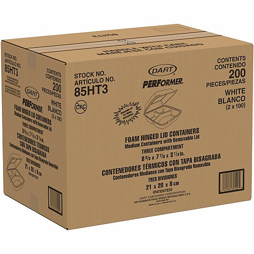 Dart 8-1/2" Triple-Compartment Foam Containers (85HT3)
