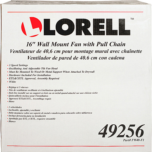 Lorell Pull-chain Wall-Mounting 3-speed Fan (49256)