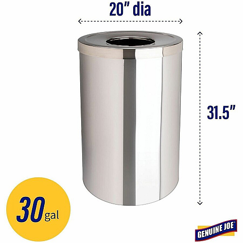 Genuine Joe 30 Gallon Stainless Steel Trash Receptacle (58895)