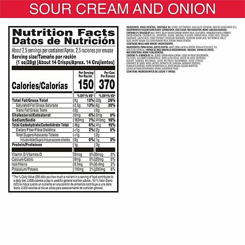Pringles Keebler Sour Cream & Onion Potato Crisps (84560)