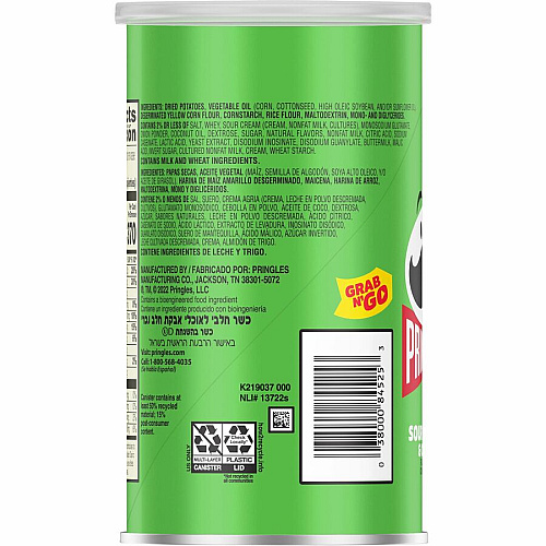 Pringles Keebler Sour Cream & Onion Potato Crisps (84560)