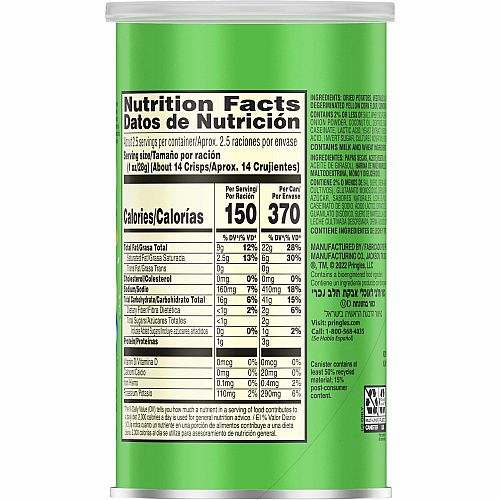 Pringles Keebler Sour Cream & Onion Potato Crisps (84560)