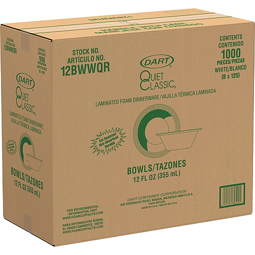 Dart Quiet Classic 12 oz Laminated Foam Bowls (12BWWQR)
