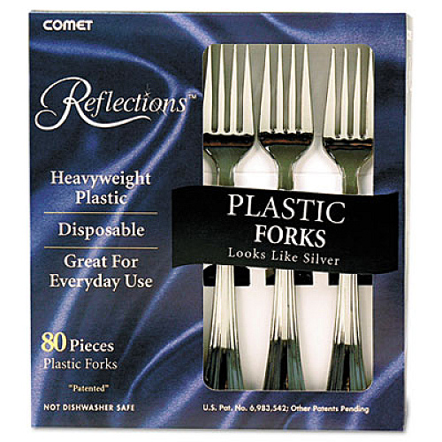 WNA Reflections Heavyweight Plastic Utensils, Fork, Silver, 80/Box (61080)