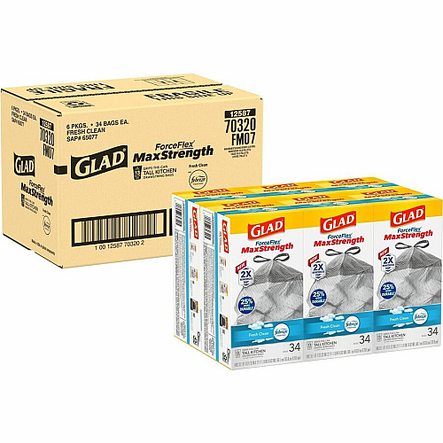 Glad ForceFlex MaxStrength Kitchen Drawstring Trash Bags (70320BD)