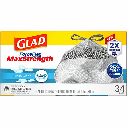 Glad ForceFlex MaxStrength Kitchen Drawstring Trash Bags (70320BD)
