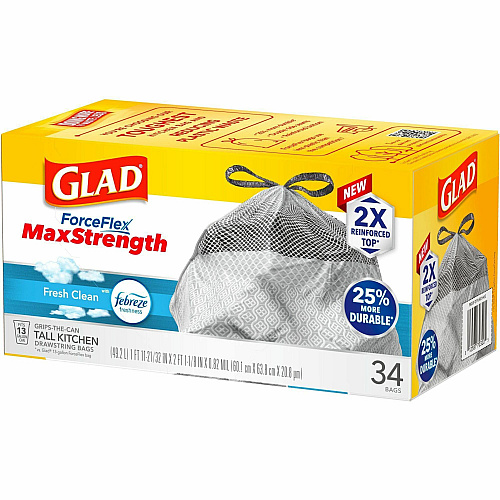 Glad ForceFlex MaxStrength Kitchen Drawstring Trash Bags (70320BD)