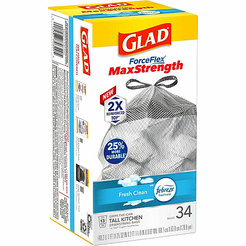 Glad ForceFlex MaxStrength Kitchen Drawstring Trash Bags (70320BD)