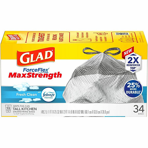 Glad ForceFlex MaxStrength Kitchen Drawstring Trash Bags (70320BD)