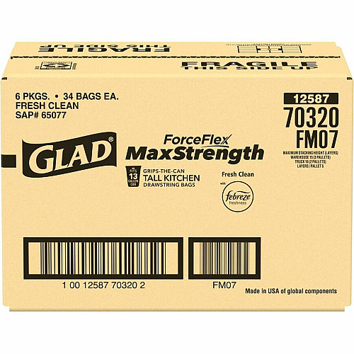 Glad ForceFlex MaxStrength Kitchen Drawstring Trash Bags (70320PL)