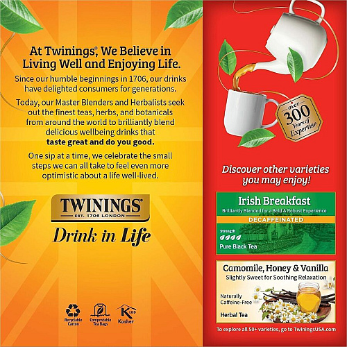 Twinings of London Decaf English Breakfast Black Tea Bag (09182)