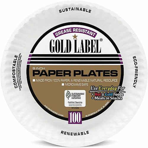Gold Label 9" Dinnerware Paper Plates (CP9GOEWH)