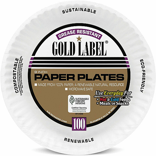 Gold Label 9" Dinnerware Paper Plates (CP9GOEWH)