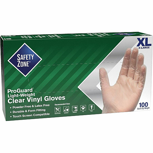 Safety Zone Powder Free Clear Vinyl Gloves (GVP9XLHHCT)