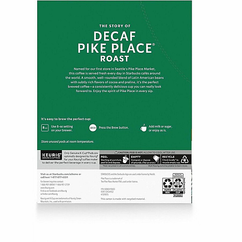 Starbucks K-Cup Decaf Pike Place Roast Coffee (12434952)