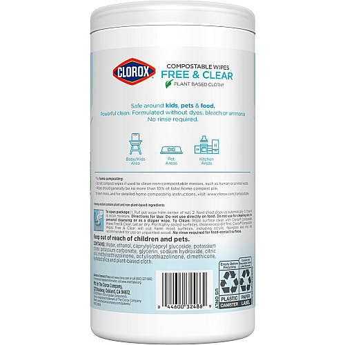 Clorox Free & Clear Compostable All Purpose Cleaning Wipes (32486CT)
