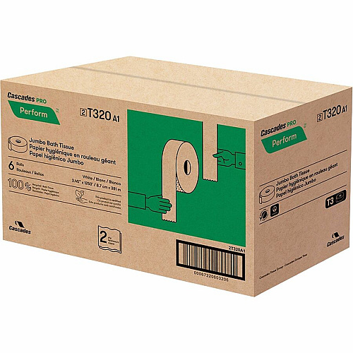 Cascades PRO Perform Jumbo Toilet Paper, 2 Ply, White (T320)