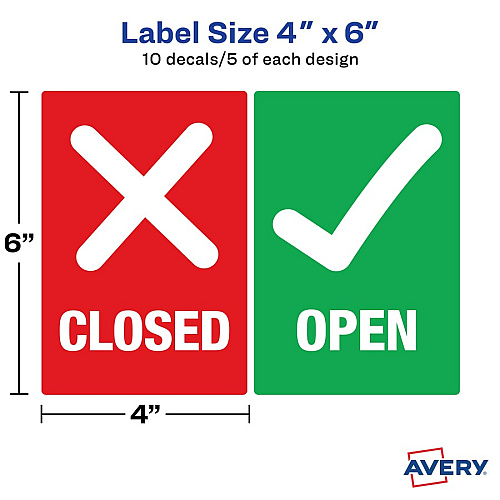 Avery Surface Safe OPEN/CLOSED Table/Chair Decals (83070)