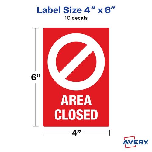 Avery Surface Safe AREA CLOSED Table/Chair Decals (83071)