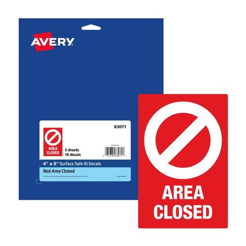 Avery Surface Safe AREA CLOSED Table/Chair Decals (83071)