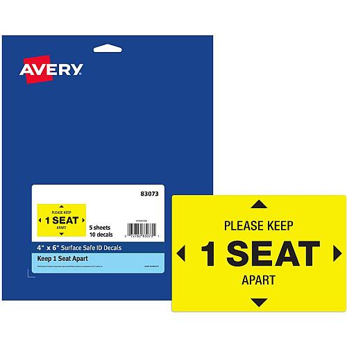 Avery Surface Safe PLEASE KEEP 1 SEAT APART Decals (83073)