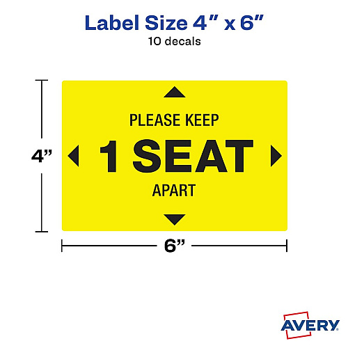 Avery Surface Safe PLEASE KEEP 1 SEAT APART Decals (83073)