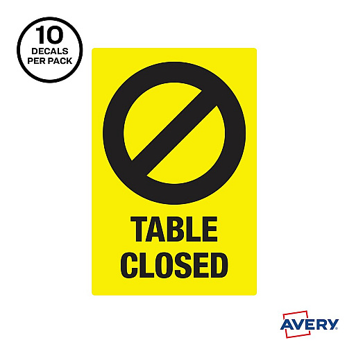 Avery Surface Safe TABLE CLOSED Preprinted Decals (83075)