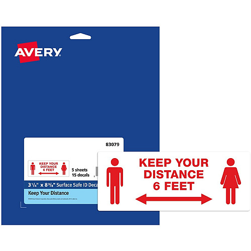 Avery Surface Safe KEEP YOUR DISTANCE Decals (83079)