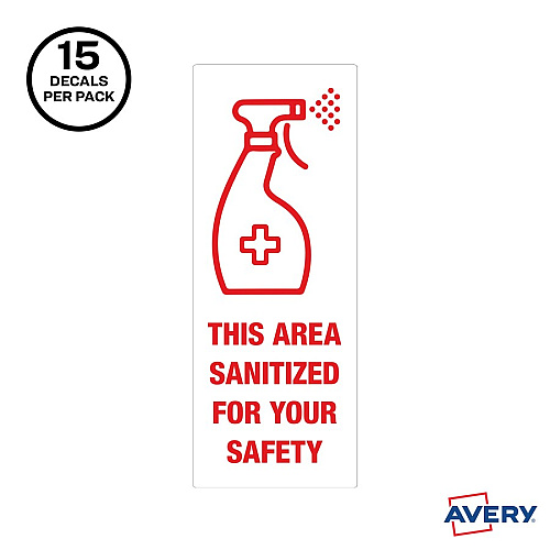 Avery Surface Safe THIS AREA SANITIZED Decals (83080)