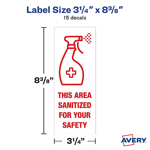 Avery Surface Safe THIS AREA SANITIZED Decals (83080)
