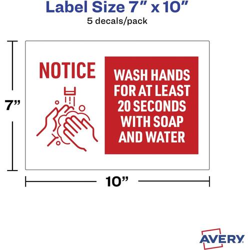 Avery Surface Safe NOTICE WASH HANDS Wall Decals (83175)