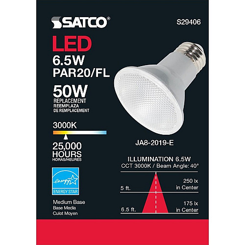 SATCO 6.5W PAR 20/FL 3000K LED Bulb (S29406)