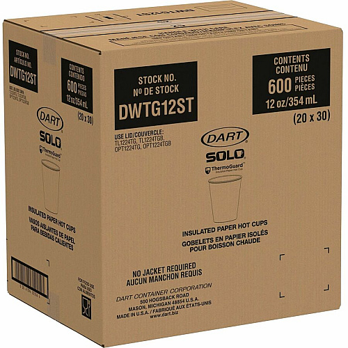 SOLO ThermoGuard 12 oz Double Walled Paper Hot Cups (DWTG12ST)