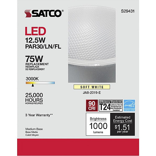 SATCO 12W PAR 30/LN/FL 3000K LED Bulb (S29431)