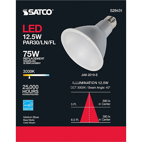 SATCO 12W PAR 30/LN/FL 3000K LED Bulb (S29431)