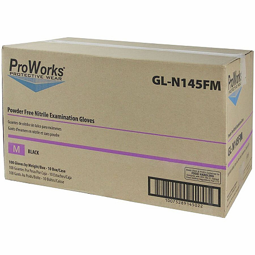 ProWorks Black Nitrile Exam Gloves, Powder Free 5 mil (GL-N145F) (GLN145FM)