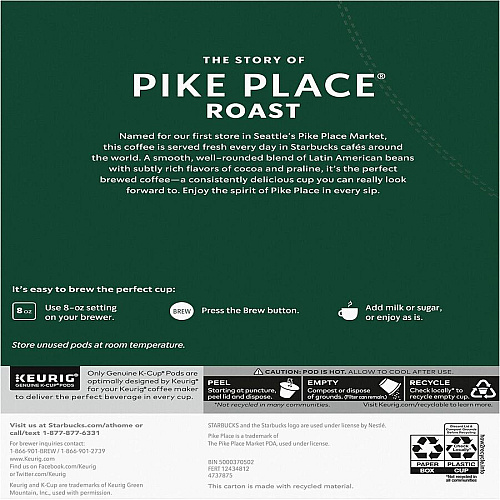 Starbucks K-Cup Pike Place Roast Coffee (12434812CT)