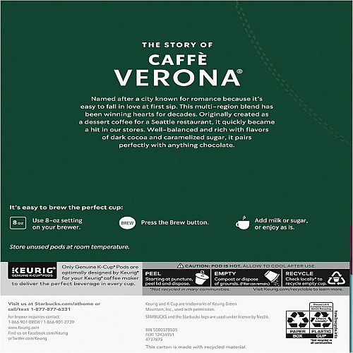 Starbucks K-Cup Caffe Verona Coffee (12434951CT)