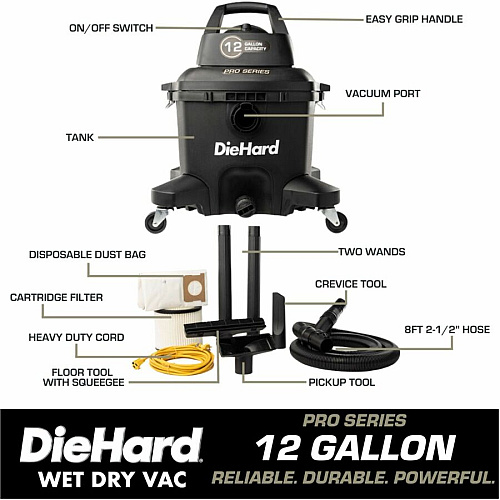 DieHard 12-Gallon 6 HP Pro Series Wet/Dry Vacuum (DH7000601)
