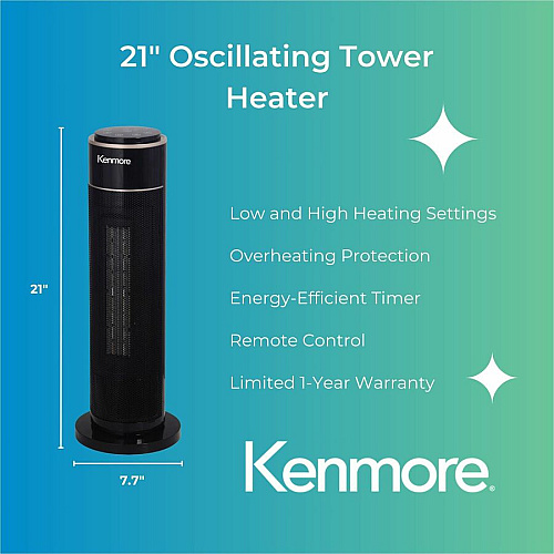 Kenmore 21" Oscillating Tower Heater (KM65010BK)