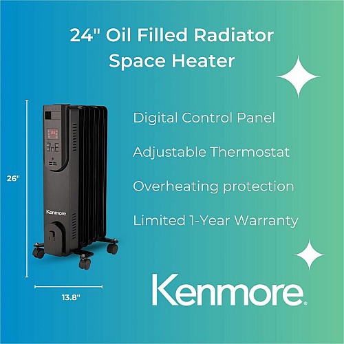 Kenmore 24" Oil-Filled Radiator Space Heater (KM65019BK)