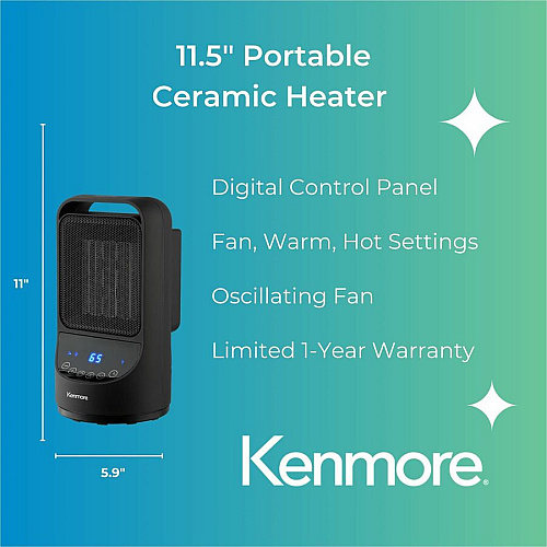 Kenmore 11-1/2" Portable Ceramic Heater (KM65015BK)
