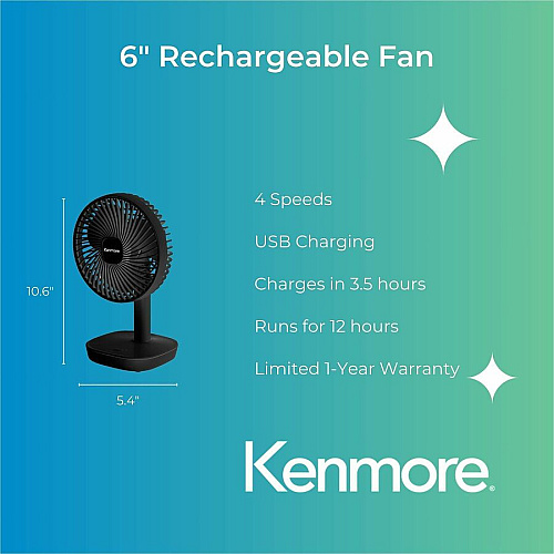 Kenmore 6" Rechargeable Fan (KM60002BK)