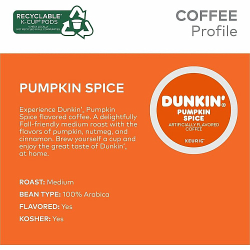 Dunkin' Donuts K-Cup Pumpkin Spice Coffee (7596CT)