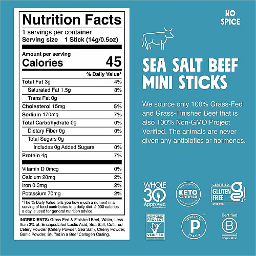 Chomps Chomplings Sea Salt Beef Jerky Sticks (LCSB24)