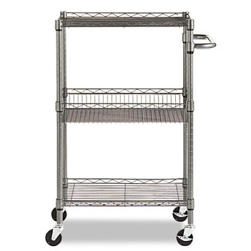 Alera Three-Tier Wire Cart with Basket, 28w x 16d x 39h, Black Anthracite (ALESW342416BA)