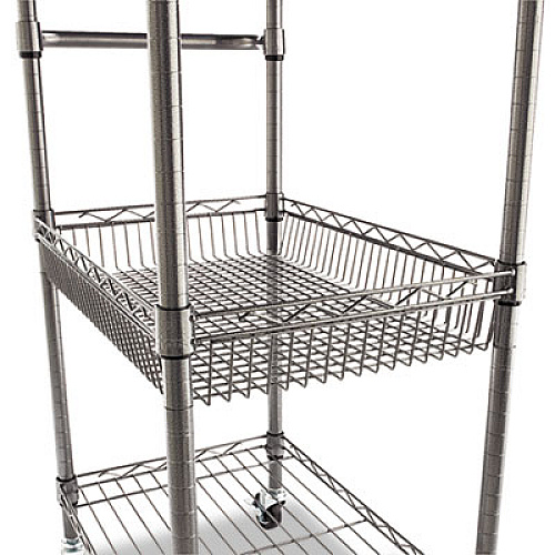 Alera Three-Tier Wire Cart with Basket, 28w x 16d x 39h, Black Anthracite (ALESW342416BA)